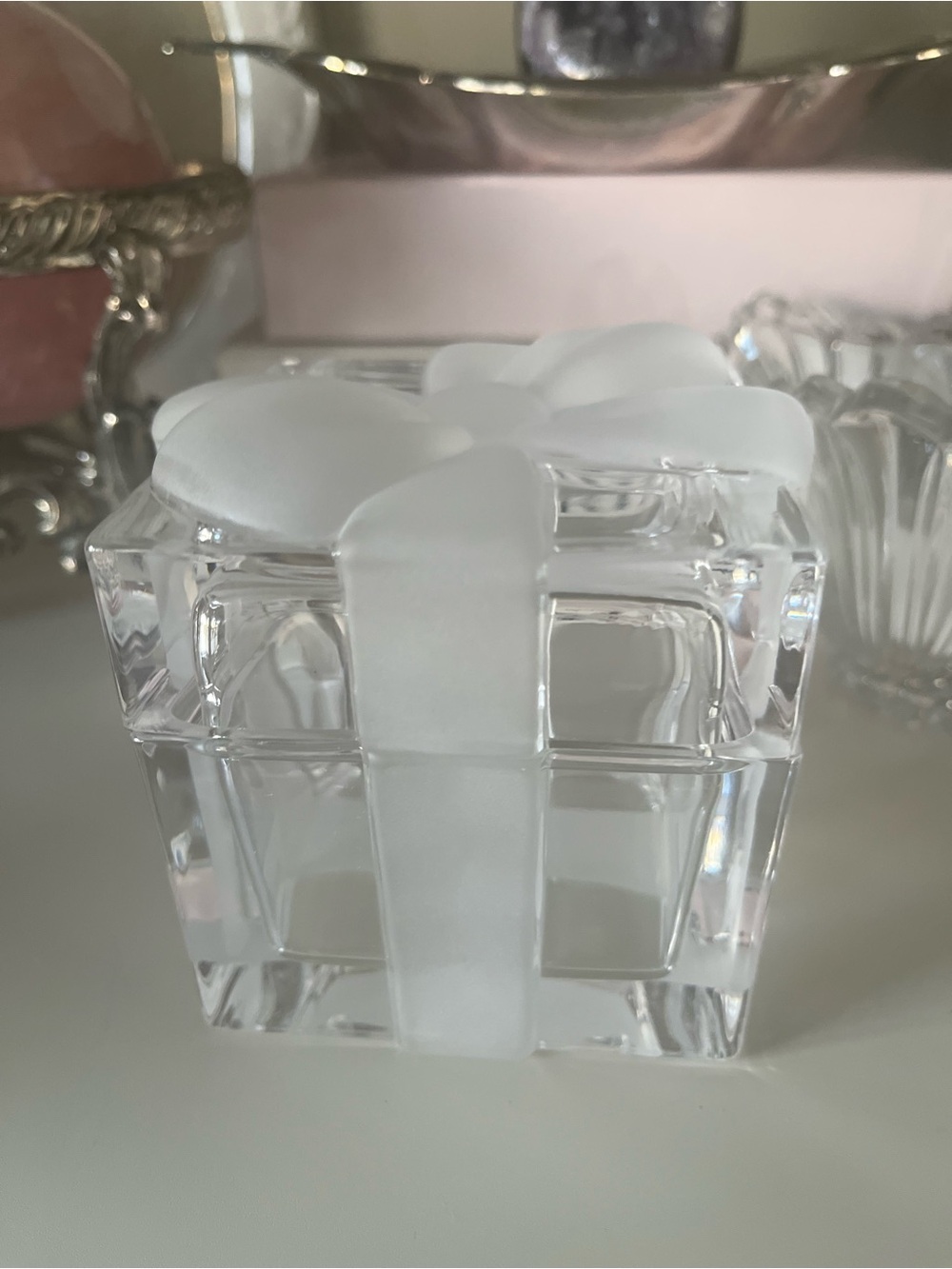 Tiffany & Co. Crystal Bow Jewel Box- Frosted and Clear Crystal Glass